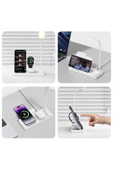 asua 4 in 1 20 Watt Wireless Masa Lambalı Kablosuz Şarj Standı - 4