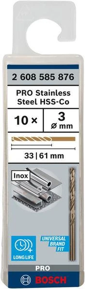 HSS-Co Metal Matkap Ucu 3*61 mm, 10lu ürün görseli