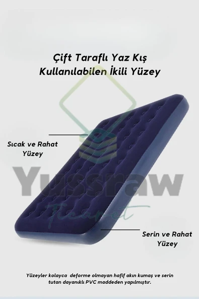 Yussraw şişme kamp yatağı Çift Kişilik Şişme Yatak Pompa Ve 2 Yastık Dahil - 7