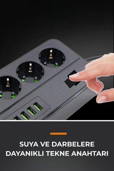 Yussraw Pro P10 3x Priz 3000W Akım Korumalı 4x USB 2x Type-C Girişli Çoklu Priz - 2