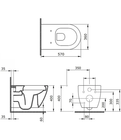 Bocchi Venezia Asma Klozet Kanalsız Parlak Bisküvi Kapak Hariç 1295-014-0128 - Resim 3