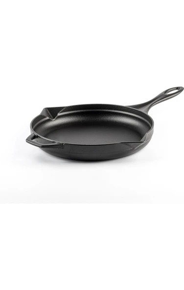 Hosse Demir Döküm Yuvarlak Saplı Tava 28cm - Siyah - Resim 2