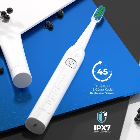 Polosmart PSC74 Şarjlı Diş Fırçası — 500 mAh, IPX7, 5 Mod, 3+1 Yedek Başlık - Resim 3
