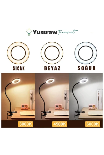 Yussraw Çok Fonksiyonlu Akrobat Masa Lambası Şiddeti Ayarlanabilir 3 Farklı Işık Reng usb girişli kablolu - 4