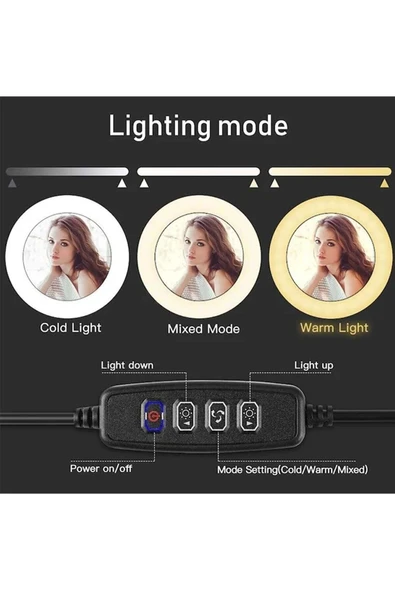 Yussraw Tripodlu Selfie Işığı Ring Light 10 Inç Led Işıklı Halka Bluetooth Kumandalı Youtuber Tiktok - 4