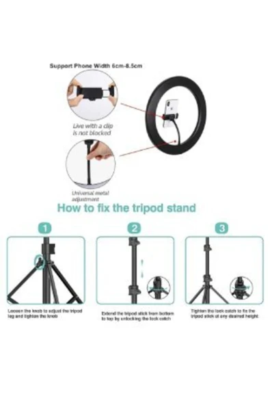 Yussraw 10 Inch Ring Light Led Işık Halka Işık Youtuber,kuaför Bluetooth Kumandalı+ 2 Mt Tripod Işık Ayağı - 8