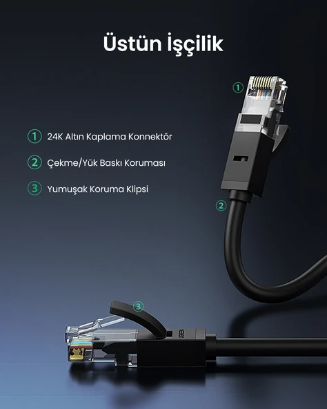 UGREEN Cat 6 UTP LAN Ethernet Kablosu 0.5 Metre, Siyah, 20158 - Resim 6