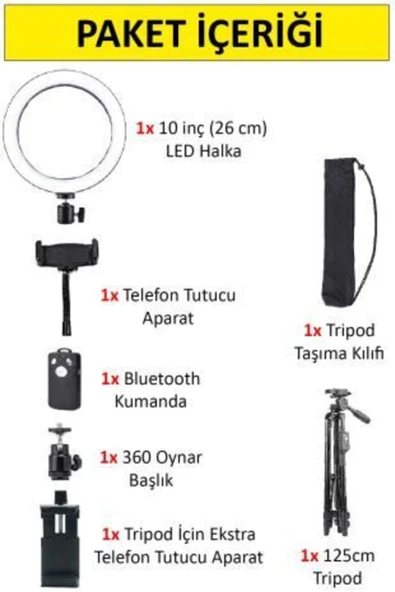 Yussraw Tripodlu Selfie Işığı Ring Light 10 Inç Led Işıklı Halka Bluetooth Kumandalı Youtuber Tiktok - 6