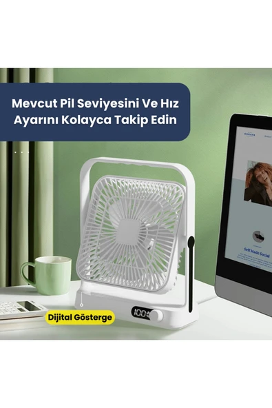 Yussraw Mini Taşınabilir ayarlanabilir Çok Fonksiyonlu Şarjlı Fan Sessiz Öğrenci Yatak Odası Ofis Dijital - 6