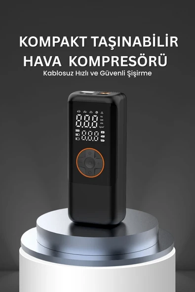 Yussraw 4500 MaH Şarjlı Taşınabilir Araba Lastik Hava Top Şişirme Pompası Led Işıklı Dijital Hava Kompresörü - 2