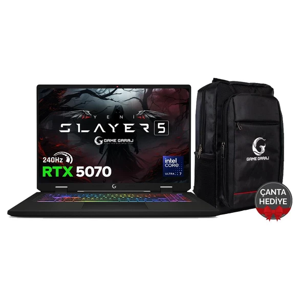 Game Garaj Slayer5 7-5070 C3 Intel Ultra 7 255HX 64GB RAM 2TB SSD RTX5070 16" QHD+ IPS 240Hz FreeDOS Gaming Laptop ürün görseli 1