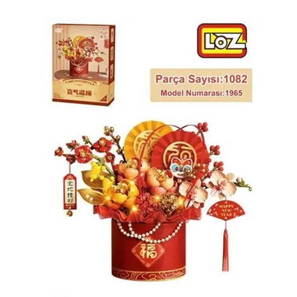 LZ-1965 KIRMIZI EBEDİ ÇİÇEK SANAT KOVASI 1082 PARÇA BLOCK OYUNCAK - 1