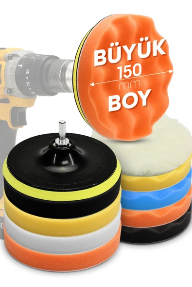 150mm | 11 Parça | Mega Boy Pasta Cila Elyaf Polisaj Süngeri | Matkap Uyumlu Parlatma Seti - Resim 3