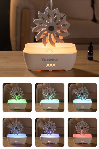 Yussraw Fırıldak yağmur damlası  nemlendirici 300ml 7 renkler LED lamba uzaktan kumanda yağmur damlası - 2