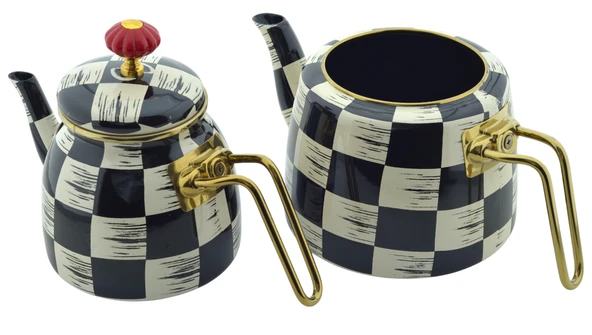 Kapak Defolu Kenzo Qualita King Alt Üst Emaye Çaydanlık Takımı Dama Dekor m1 - 2