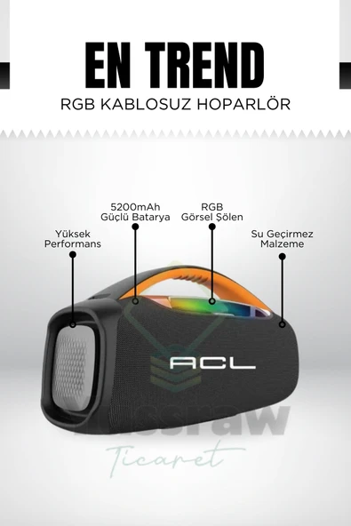 Yussraw ACL-5825, 100Watt gücünde, RGB LED ışıklı ve mikrofonlu kablosuz hoparlör - 3