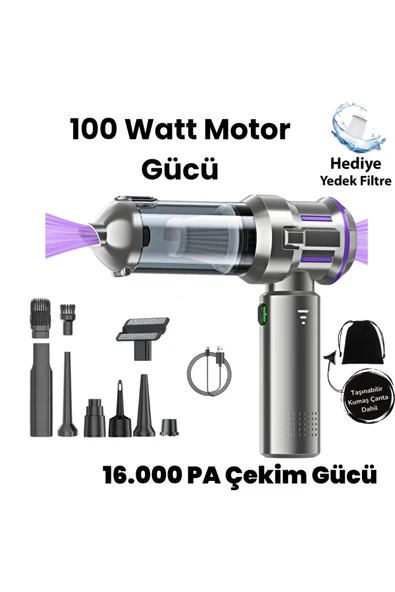 Yussraw Yeni 16000pa Güçlü Portatif Vakumlu Kablosuz Üflemeli Mini Araç Süpürgesi