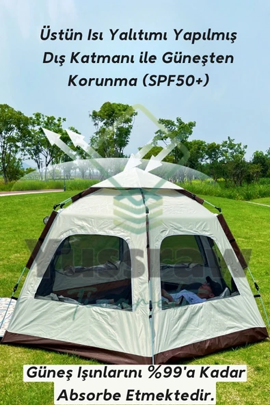 Yussraw 4-8 kişi 6 gen  taşınabilir otomatik çadır ve seti yatak_kamplambası_pompa_yastık 280*280*160 - 6