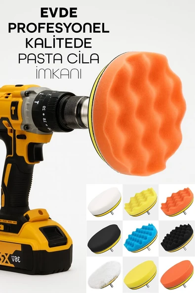 150mm | 11 Parça | Mega Boy Pasta Cila Elyaf Polisaj Süngeri | Matkap Uyumlu Parlatma Seti - Resim 7