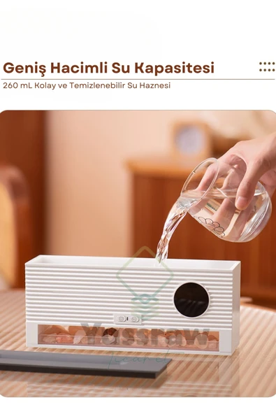 Yussraw Yeni Saat Alarm Göstergeli 260 ml Kapasiteli Taşlı Aroma Yayıcı Hava Nemlendiricisi - 5