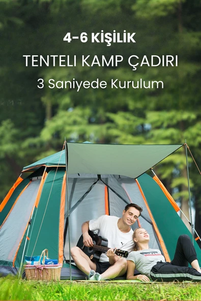 Yussraw 4-6 Kişilik Tam Otomatik Tenteli Kamp Çadırı dış 240x240x160 - 2