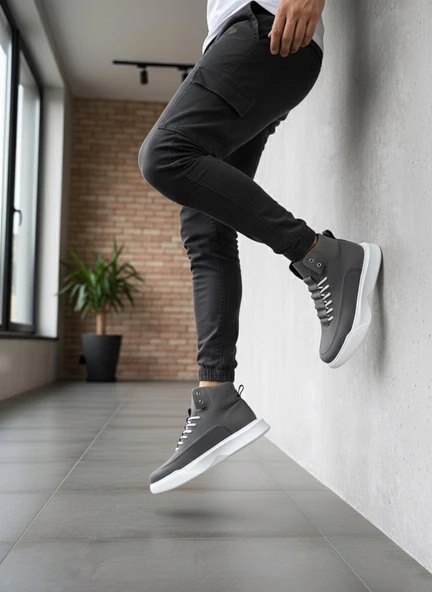 ET0321 Gizli Bağcıklı Erkek Füme Beyaz Taban Spor Bot - Resim 2