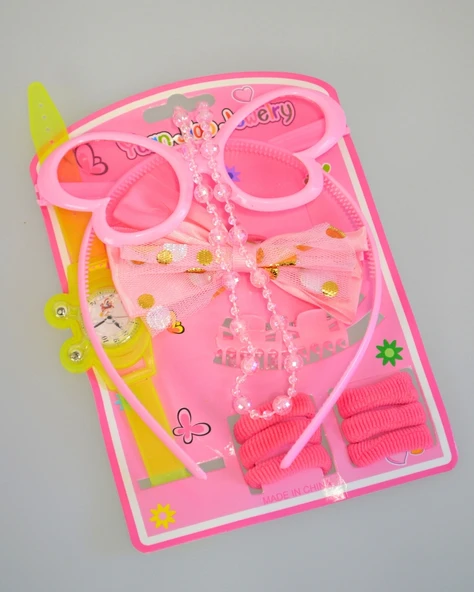 Kız Çocukları İçin Aksesuar Tam Seti | Gözlük + Saat + Toka + Kolye | Renkli ve Eğlenceli Hediye Seti - 10