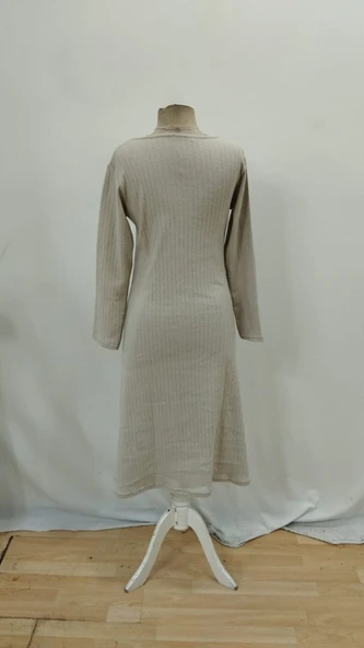 Kadın Uzun Kollu Kare Yaka Midi Kaşkorse Elbise - Resim 5