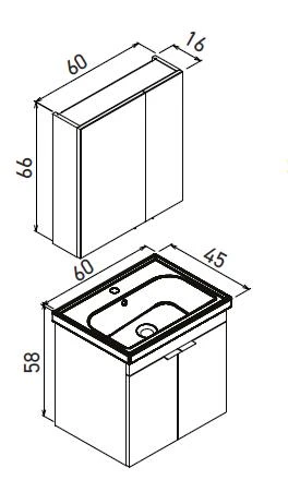 Orka Desna 60 cm Mat Beyaz Banyo Dolabı Alt Modül Lavabo - Resim 3