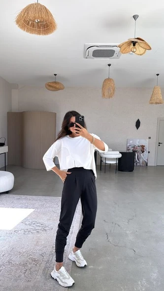 Kadın Scuba Modal Paça Manşet Pileli Pantolun - Resim 2