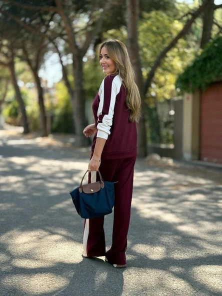 Kadın Hakim Yaka şerit Detay Hırka Ve Bol Paça Pantolon Ikili Takım - 8