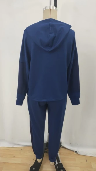 Kadın Uzun Kollu Kapşonlu Viskon Iki Iplik Bluz Ve Pantolon Ikili Takım - Resim 6