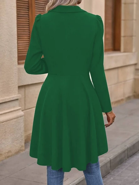 Kadın Uzun Kollu Yakalı önden Düğmeli Uzun Atlas Blazer Ceket - Resim 2