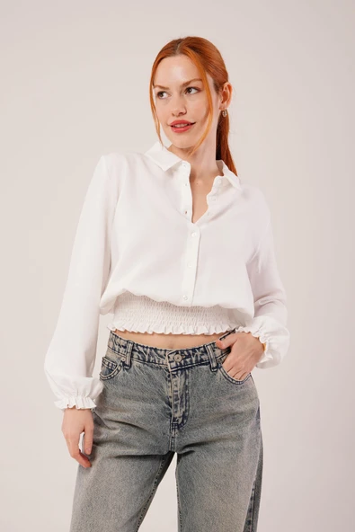 Bel Ve Bilek Lastikli Beyaz Bluz ürün görseli