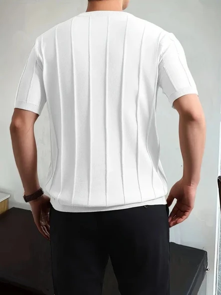 Erkek Kısa Kollu Bisiklet Yaka çizgili Triko Tshirt - Resim 3