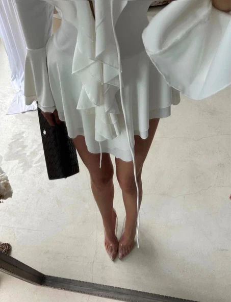 Kadın Dalgıç Kumaş Fırfırlı Elbise - Resim 2