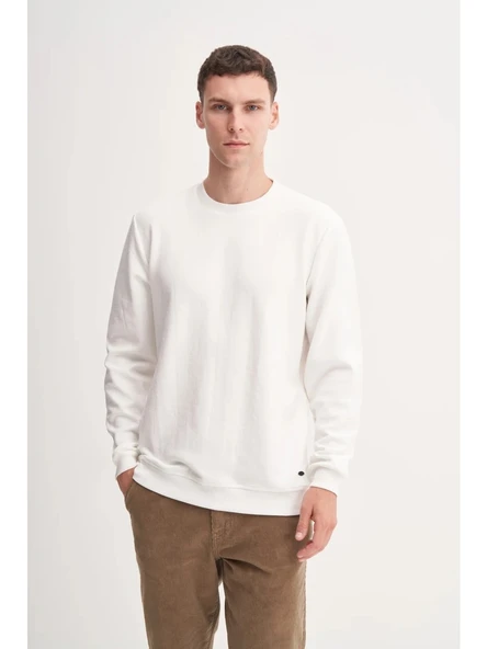 Cazador Premium Ince Desenli Jakar Viskon Karışımlı Regular Fit Sweatshirt Ekru 53520 ürün görseli 1