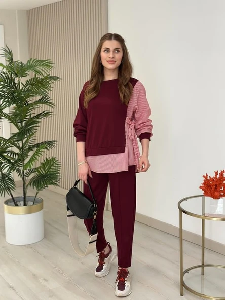 Kadın Gömlek Detay çizgili Yandan Bağlamalı Ikili Takım - Resim 11