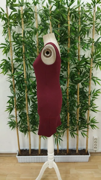 Kadın Tek Omuzu Ip Askılı Kruvaze Yakalı Belden Düğmeli Asimetrik Kesim Detaylı Kaşkorse Elbise - Resim 5