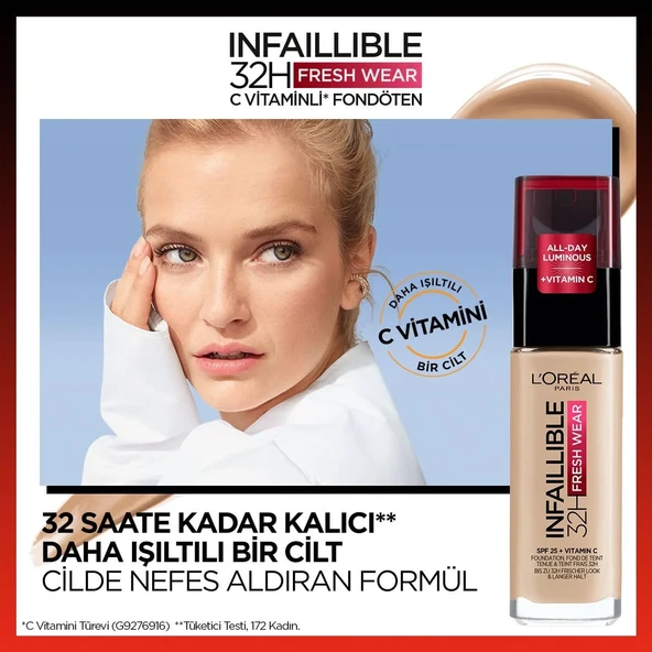 Loreal Paris Infaillible 32H Fresh Wear C Vitaminli Fondöten - 140 Golden Beige - 6