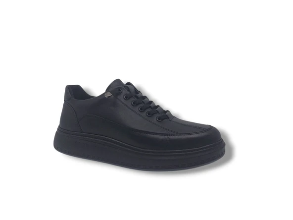 Modesa 265 Erkek Siyah Hakiki Deri Lastik Bağcıklı Poli Taban ( Hafif ) Ayakkabı - Resim 2