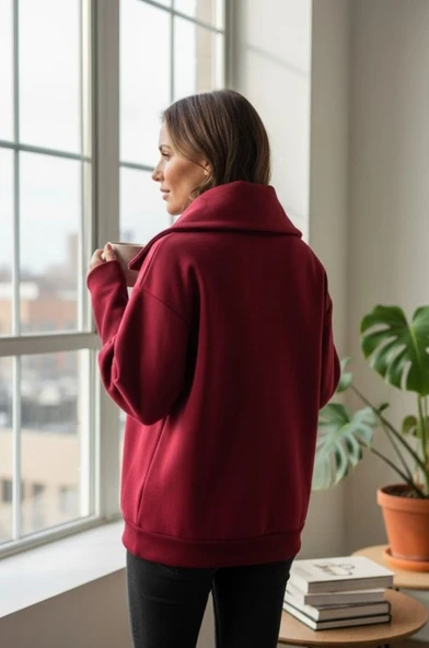 Kadın Uzun Kollu Fermuar Detay Sweat Shirt - Resim 2