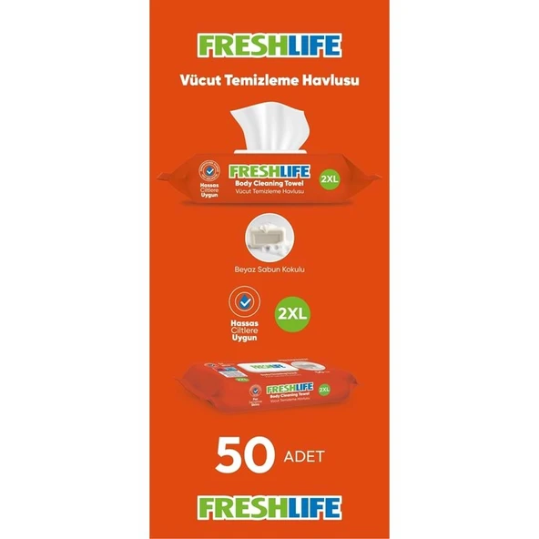 Freshlife Hasta Vücut Temizleme Islak Mendil Havlu 50 Yaprak XL (12 Li Set) - 7
