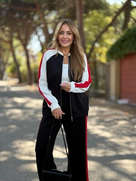 Kadın Hakim Yaka şerit Detay Hırka Ve Bol Paça Pantolon Ikili Takım - Resim 5