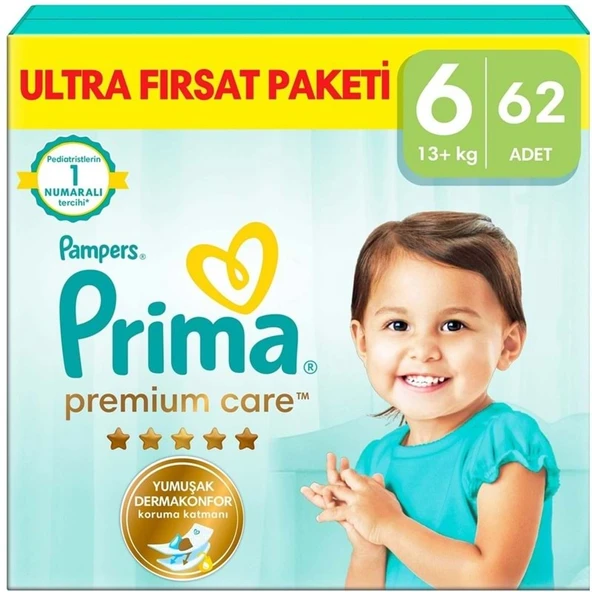 Prima Premium Care Bebek Bezi Beden:6 (13+) Extra Large 62 Adet Ultra Fırsat Pk