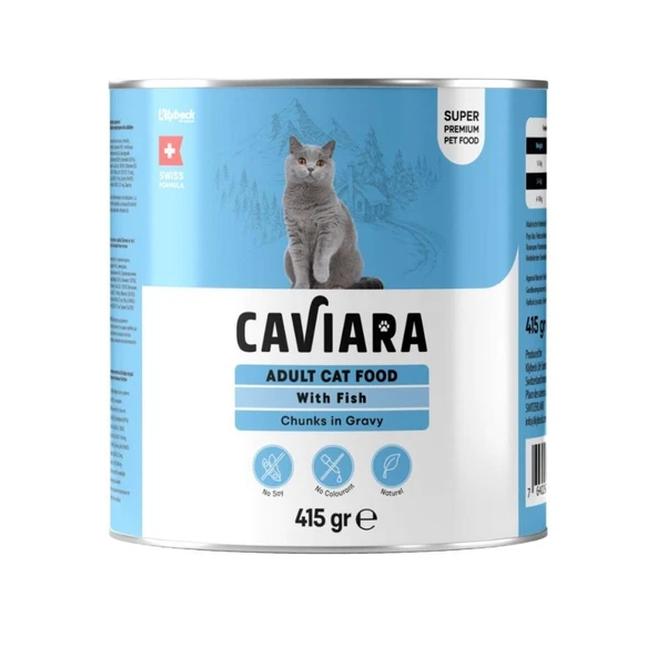 Caviara Sos İçinde Et Parçacıklı Balıklı Yetişkin Kedi Konservesi 415 Gr ürün görseli 1