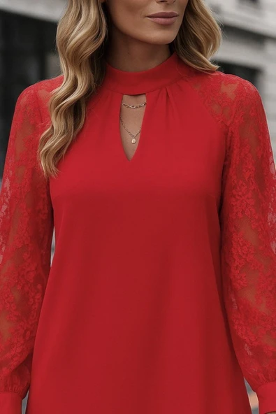 Kadın Uzun Kollu Damla Detaylı Sandy Mini Elbise - Resim 10