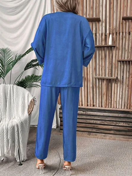 Kadın Uzun Kollu önü Açık Dokuma Ceket Ve Pantolon Ikili Takım - Resim 2