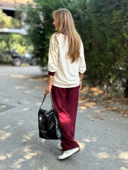 Kadın Uzun Kollu Ribanali Cep Detay Hırka Ve Bol Paça Pantolon Ikili Takım - 7