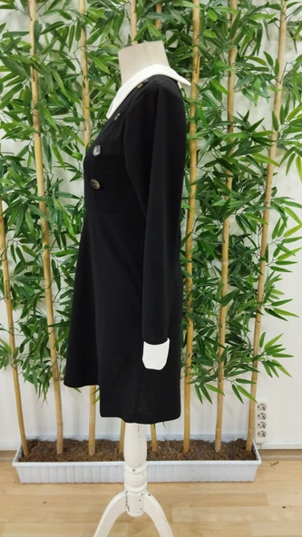 Kadın Uzun Kollu Yakalı A Kesim Kısa Ithal Krep Elbise - Resim 11